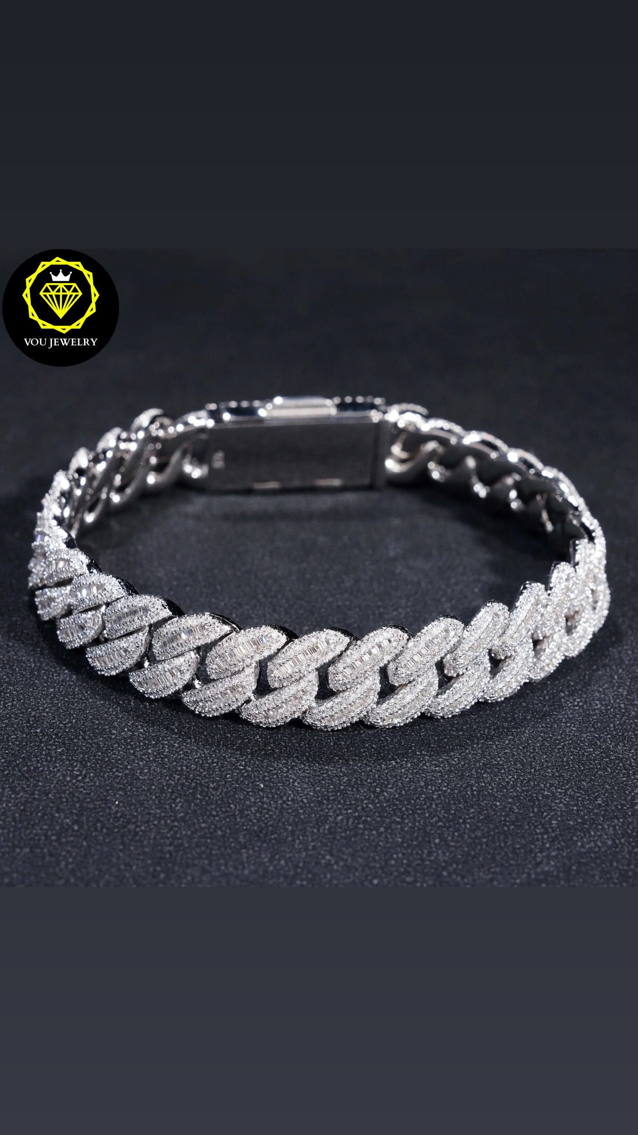 12mm baguette cuban link bracelet 8’